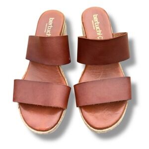 Bertuchi Brown Cognac Leather Wedge Platform Sandals Women's US 9 EUR 40 Spain